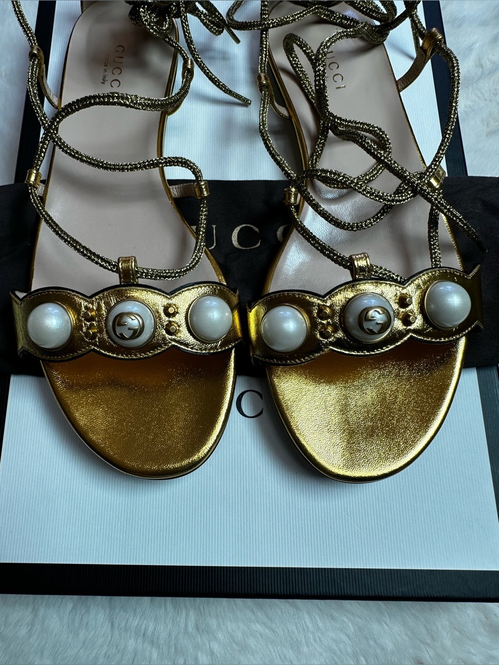 Gucci Metallic Gold Lace-Up Sandals - Picture 3 of 16